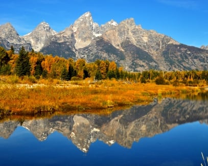 water, fall, reflections, Grand Tetons,