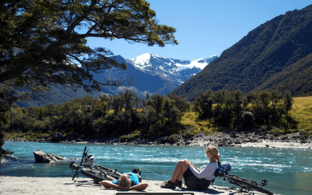 Cyclists at lake